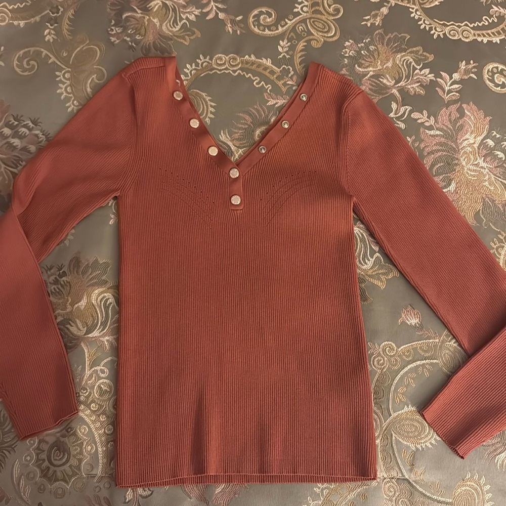 Sandro stretch rubbed sweater top stretch Just Henley fitted v neck 4